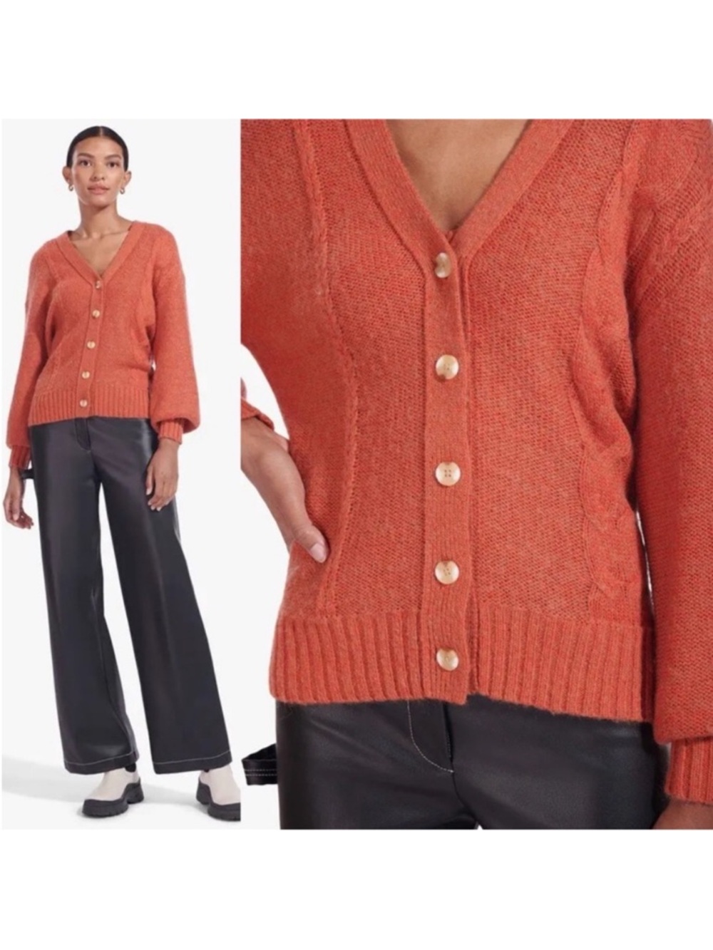STAUD Blake Oversized Boyfriend Cardigan Size Small Rust Orange Wool Blend